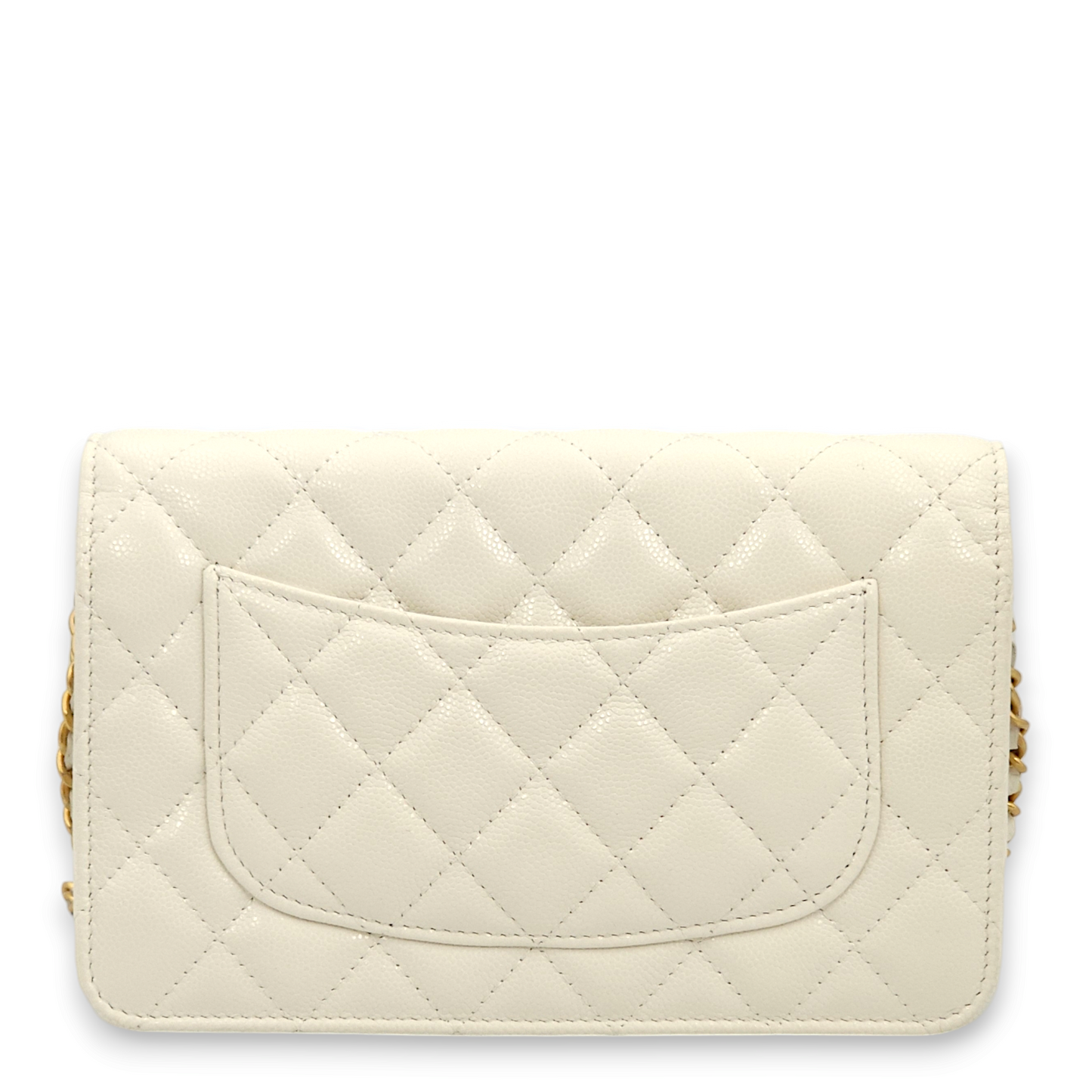 Quilted White Wallet On Chain in Caviar Leather, Gold hardware