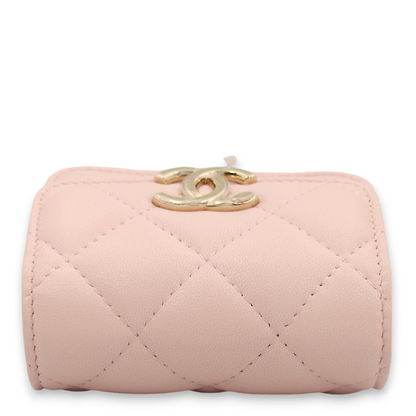 Quilted Loco Light pink/Pink enamel Wallet On Chain in Lambskin, Gold hardware