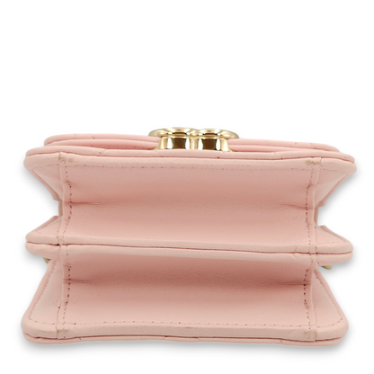 Quilted Loco Light pink/Pink enamel Wallet On Chain in Lambskin, Gold hardware