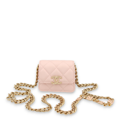 Quilted Loco Light pink/Pink enamel Wallet On Chain in Lambskin, Gold hardware