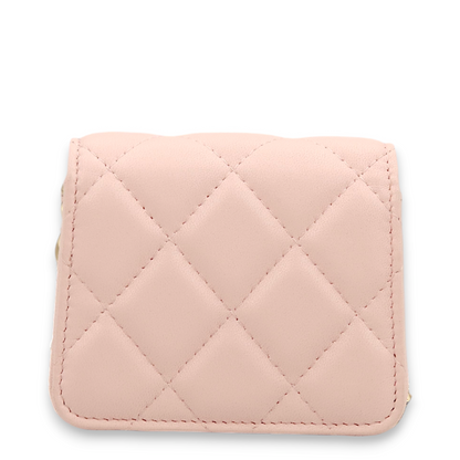 Quilted Loco Light pink/Pink enamel Wallet On Chain in Lambskin, Gold hardware