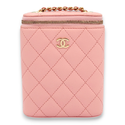 Quilted Vertical Mini Pink Vanity Bag in Caviar Leather, Gold hardware