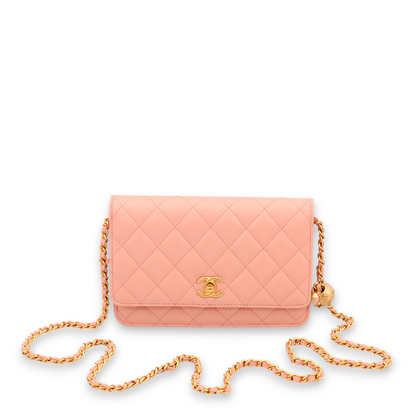 Pearl Crush Rose Pink Wallet On Chain in Lambskin, Gold hardware