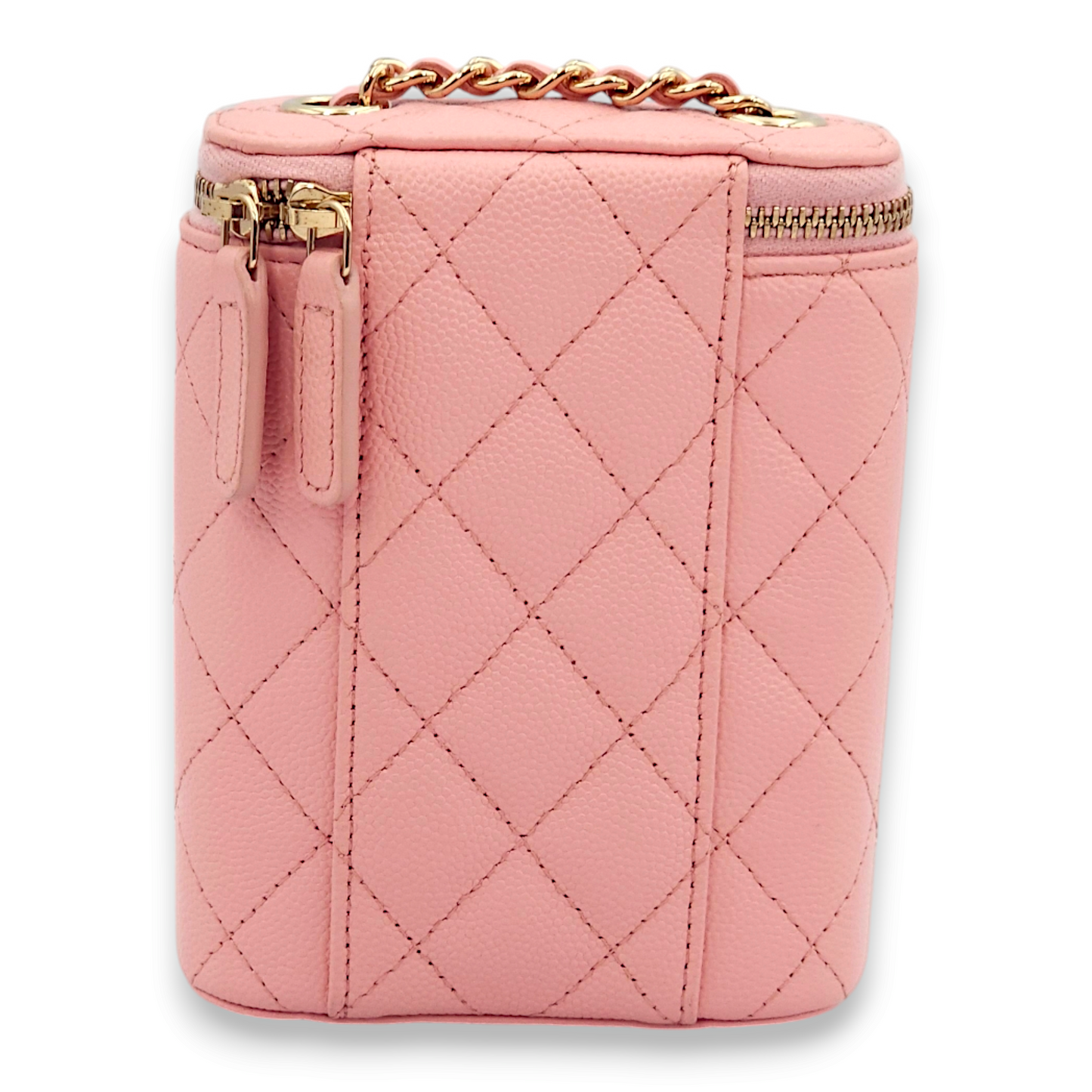 Quilted Vertical Mini Pink Vanity Bag in Caviar Leather, Gold hardware