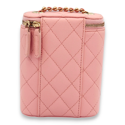 Quilted Vertical Mini Pink Vanity Bag in Caviar Leather, Gold hardware