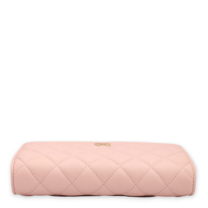 Quilted Pink Wallet On Chain in Caviar Leather, Gold hardware