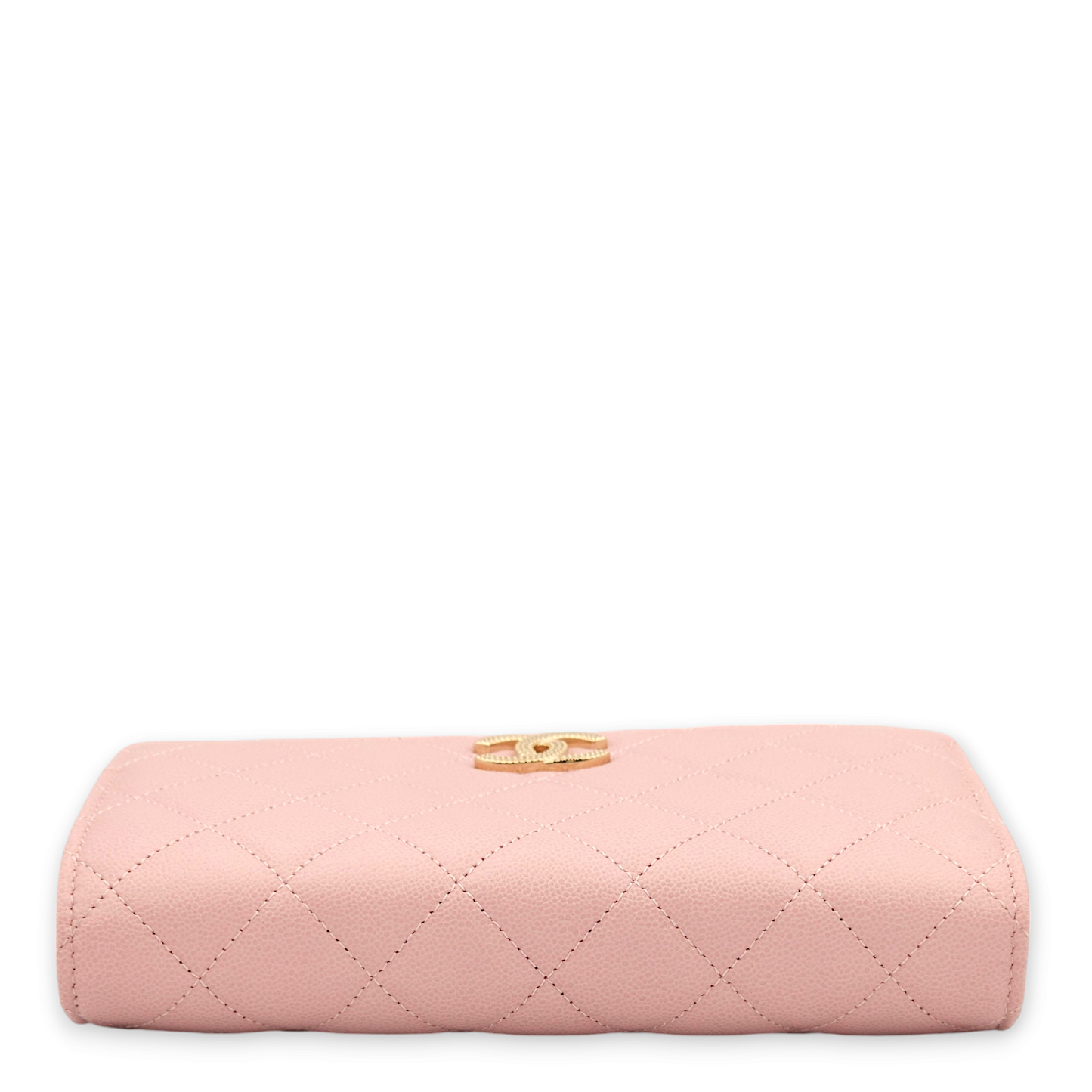 Quilted Pink Wallet On Chain in Caviar Leather, Gold hardware