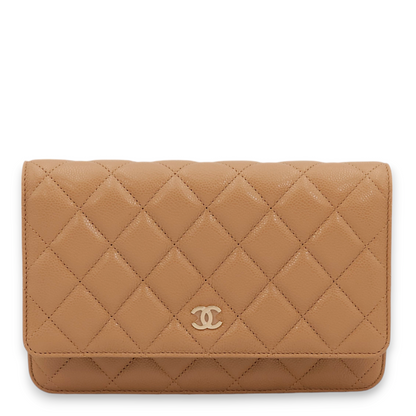 Classic Caramel Wallet On Chain in Caviar Leather, Gold hardware