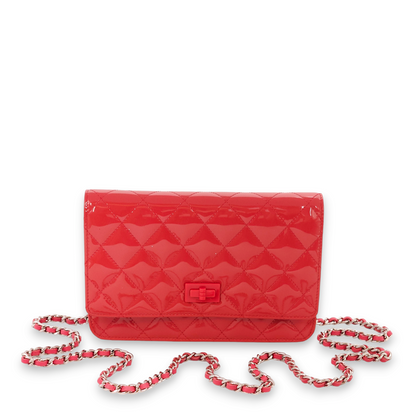 Quilted Reissue Pink Wallet On Chain in Patent Leather, Palladium hardware