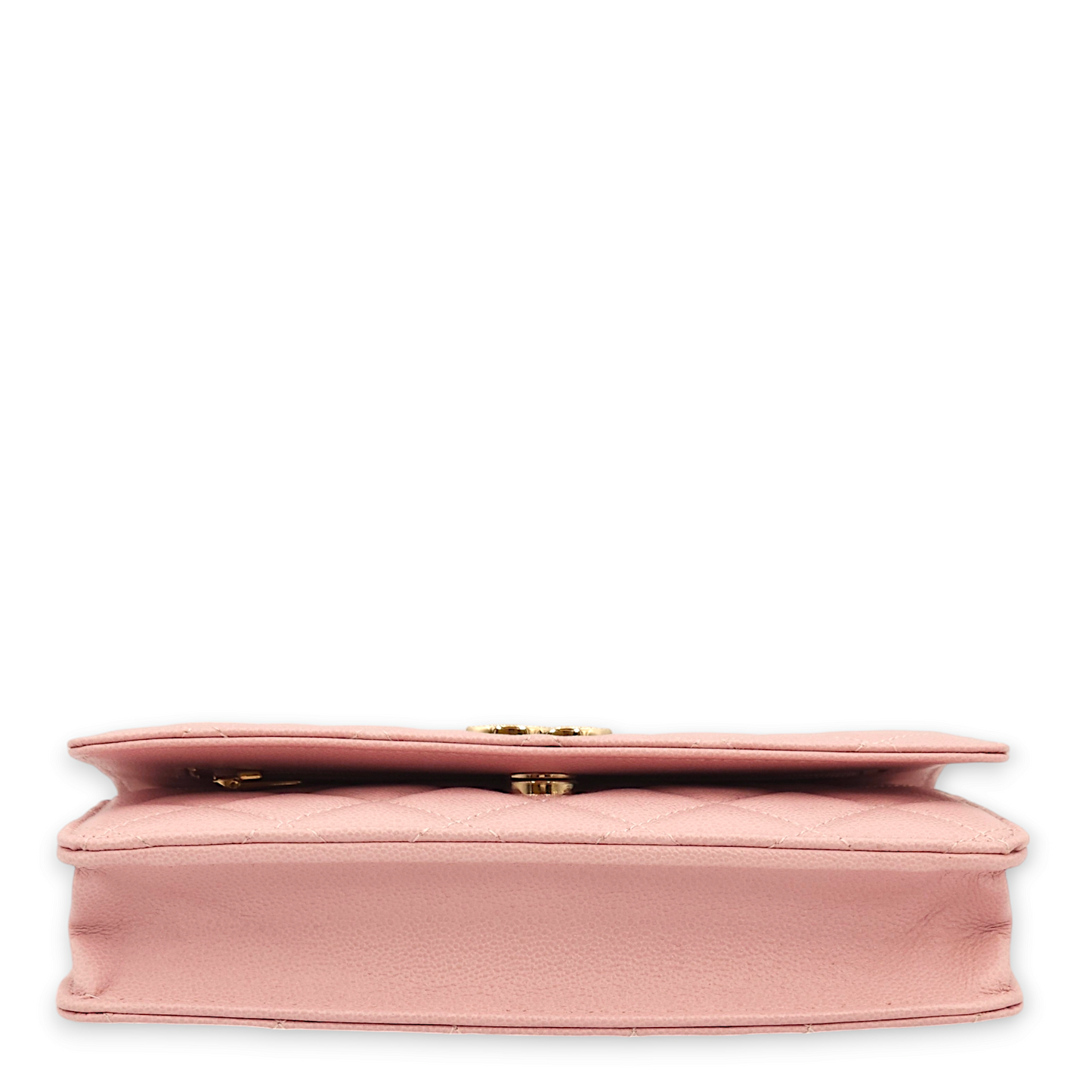 Quilted Pink Wallet On Chain in Caviar Leather, Gold hardware