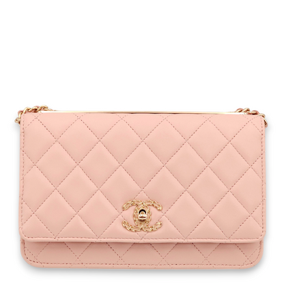 Trendy CC Pink Wallet On Chain in Lambskin