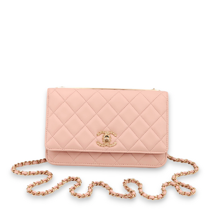 Trendy CC Pink Wallet On Chain in Lambskin