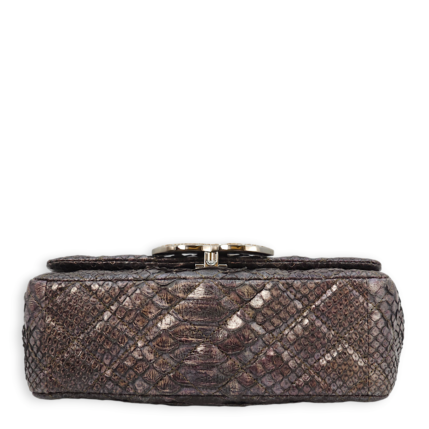 Hampton Crystal CC Flap Purple Shoulder Bag in Python Leather, Chrome hardware