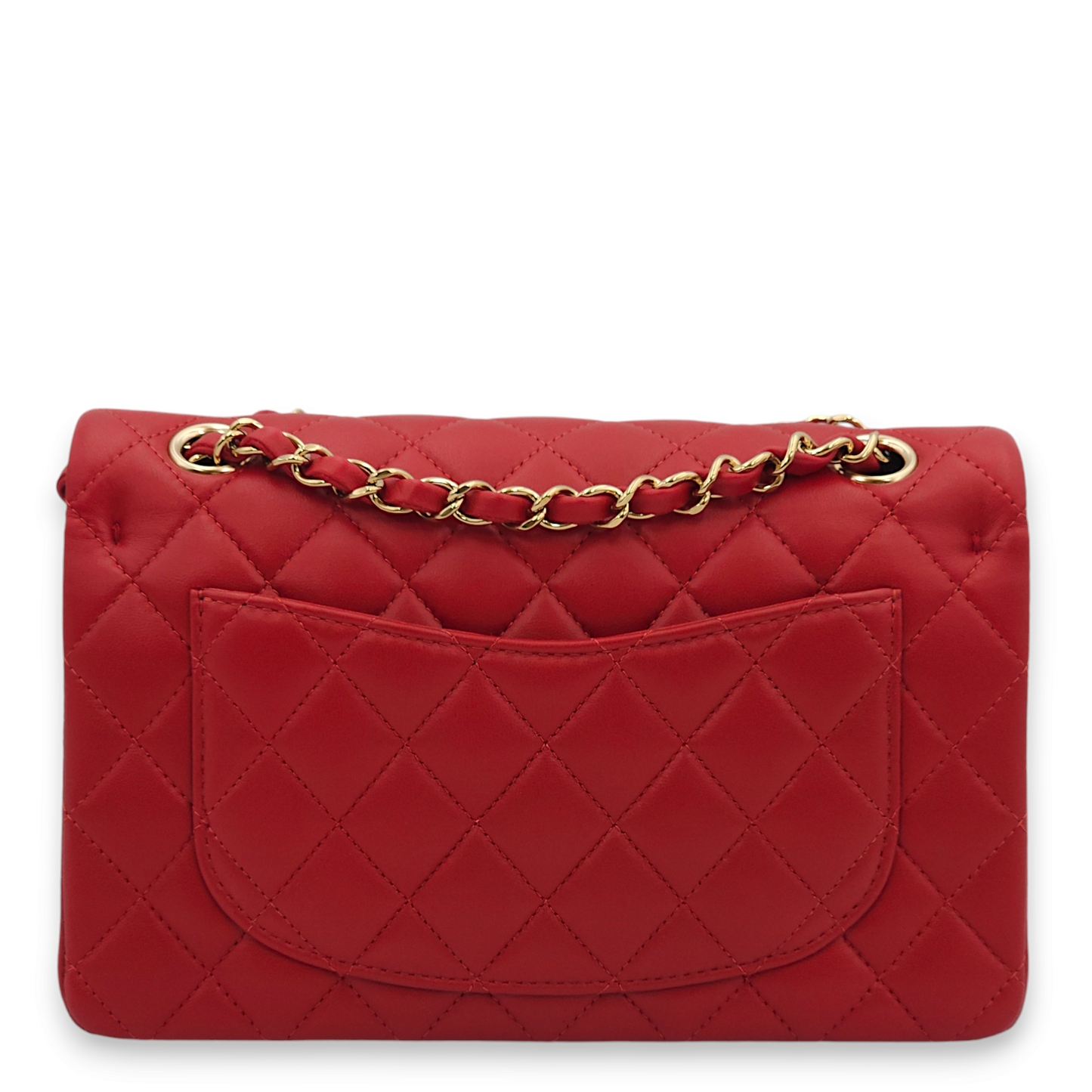 Classic Double Flap Small Red Shoulder Bag in Lambskin, Gold hardware