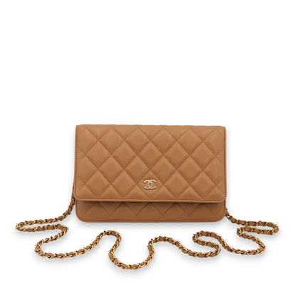 Classic Caramel Wallet On Chain in Caviar Leather, Gold hardware