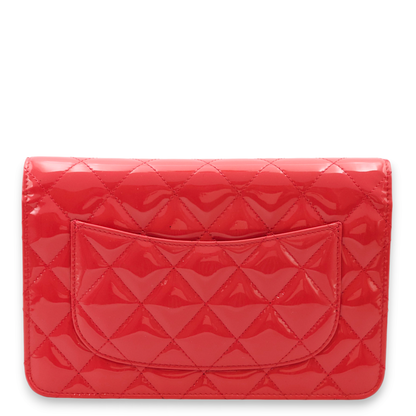 Quilted Reissue Pink Wallet On Chain in Patent Leather, Palladium hardware