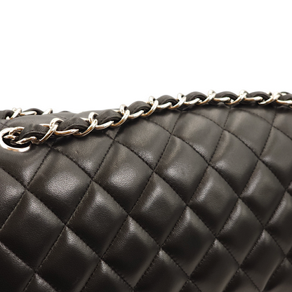 Classic Double Flap Jumbo Black Shoulder Bag in Lambskin, Palladium hardware