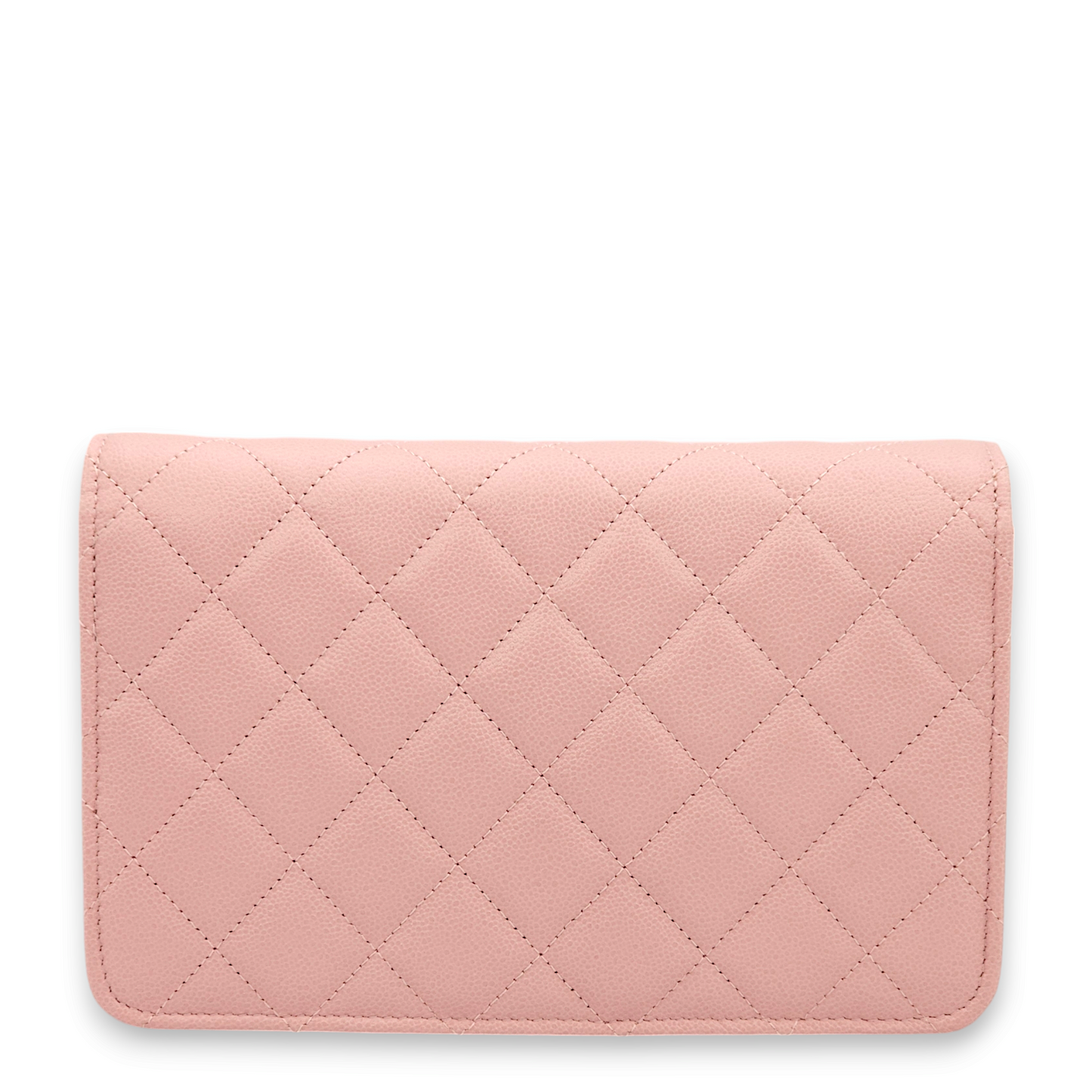 Quilted Pink Wallet On Chain in Caviar Leather, Gold hardware