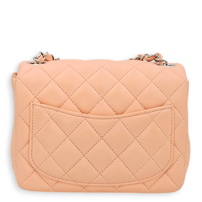 Classic Quilted Square Mini Salmon Pink Shoulder Bag in Lambskin, Palladium hardware