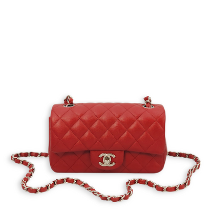 Classic Rectangle Mini Red Crossbody Bag in Caviar Leather, Palladium hardware
