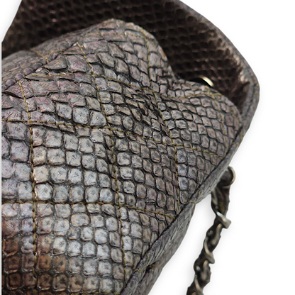 Hampton Crystal CC Flap Purple Shoulder Bag in Python Leather, Chrome hardware