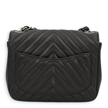 Chevron Mini Black Crossbody Bag in Lambskin, Palladium hardware