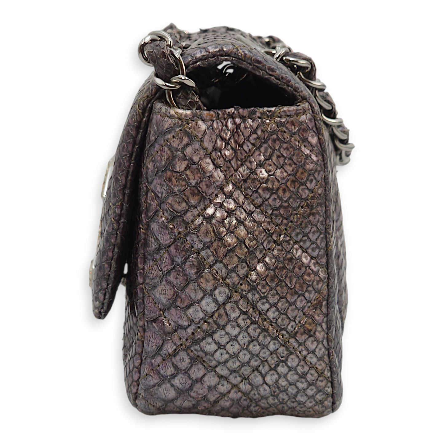 Hampton Crystal CC Flap Purple Shoulder Bag in Python Leather, Chrome hardware