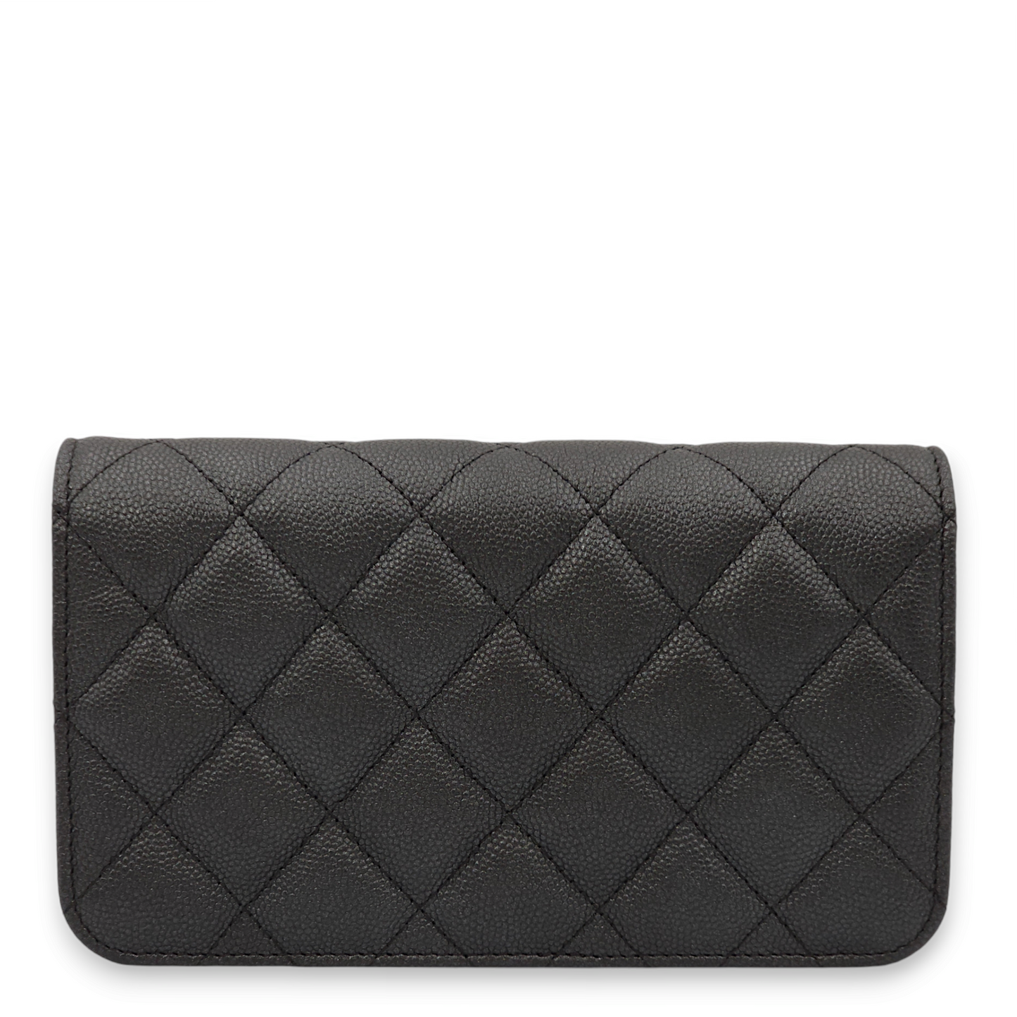 Quilted Black Wallet On Chain in Caviar Leather