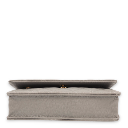 Classic Grey Wallet On Chain in Caviar Leather, Gold hardware