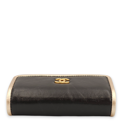 Purse Mini Black with Gold Trim Wallet On Chain in Calfskin, Gold hardware