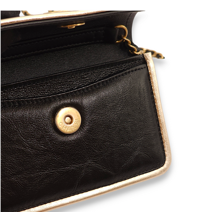 Purse Mini Black with Gold Trim Wallet On Chain in Calfskin, Gold hardware