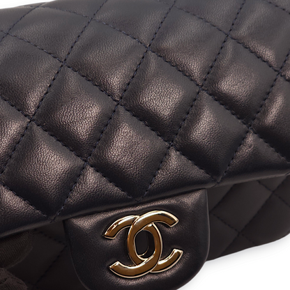 Rectangle Mini Navy Blue Crossbody Bag in Lambskin, Palladium hardware