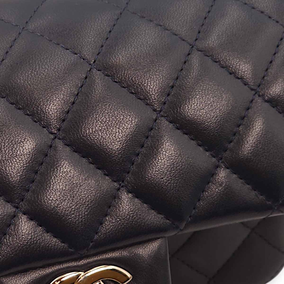 Rectangle Mini Navy Blue Crossbody Bag in Lambskin, Palladium hardware