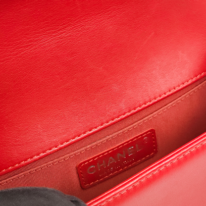 Quilted Le Boy (20cm) Small Red Shoulder Bag in Lambskin, Ruthenium hardware