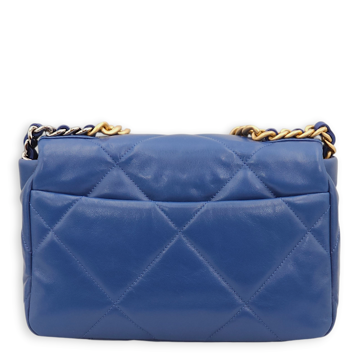 S19 Flap Small Blue Shoulder Bag in Goat Leather, 3-Tone hardware