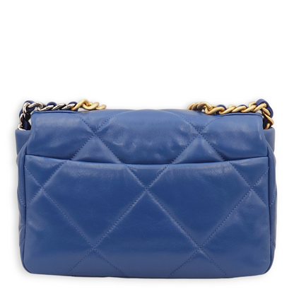 S19 Flap Small Blue Shoulder Bag in Goat Leather, 3-Tone hardware