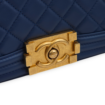 Quilted Le Boy Small Blue Shoulder Bag in Lambskin, Gold hardware