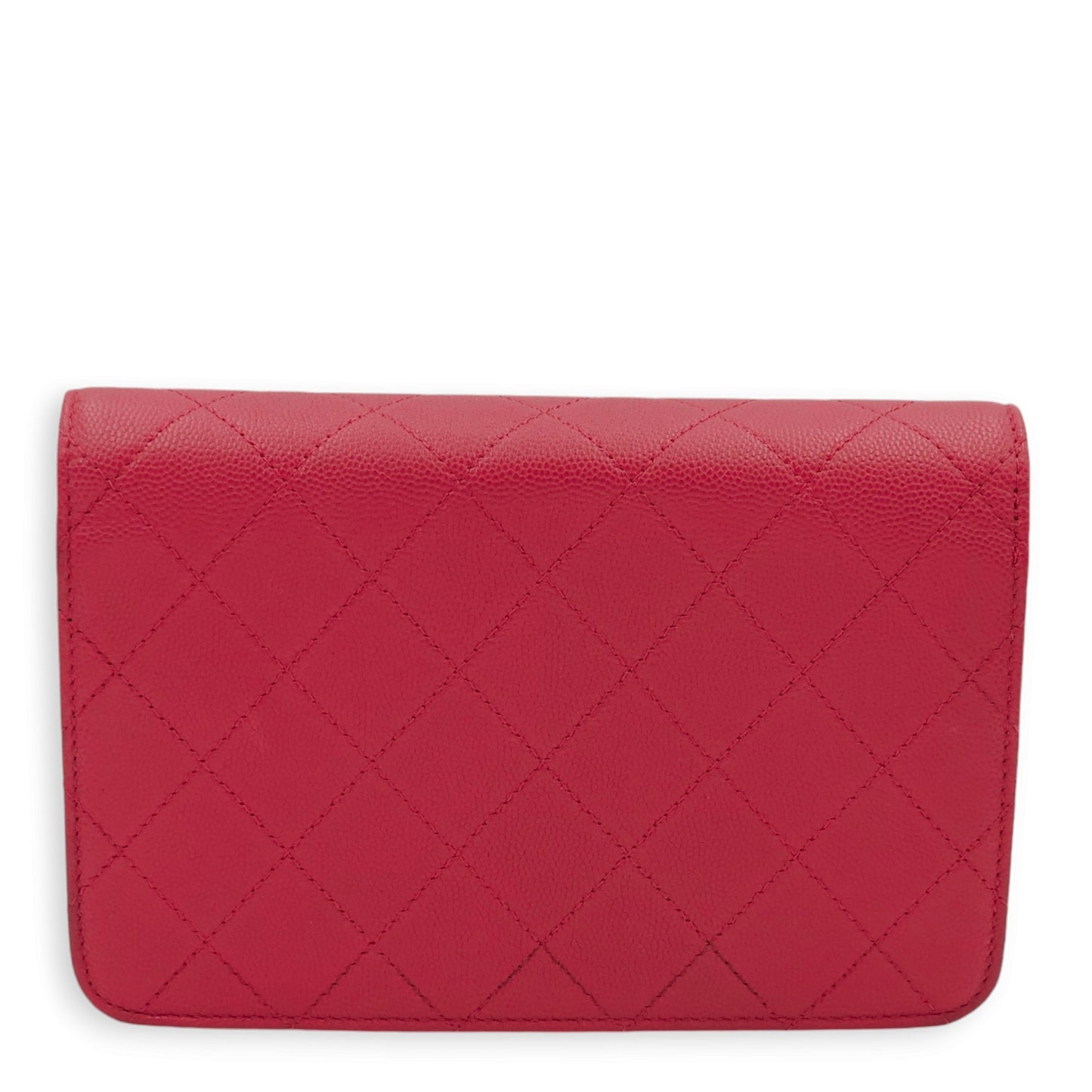 CC Quilted Seasonal Red Wallet On Chain in Caviar/Suede, Gold hardware