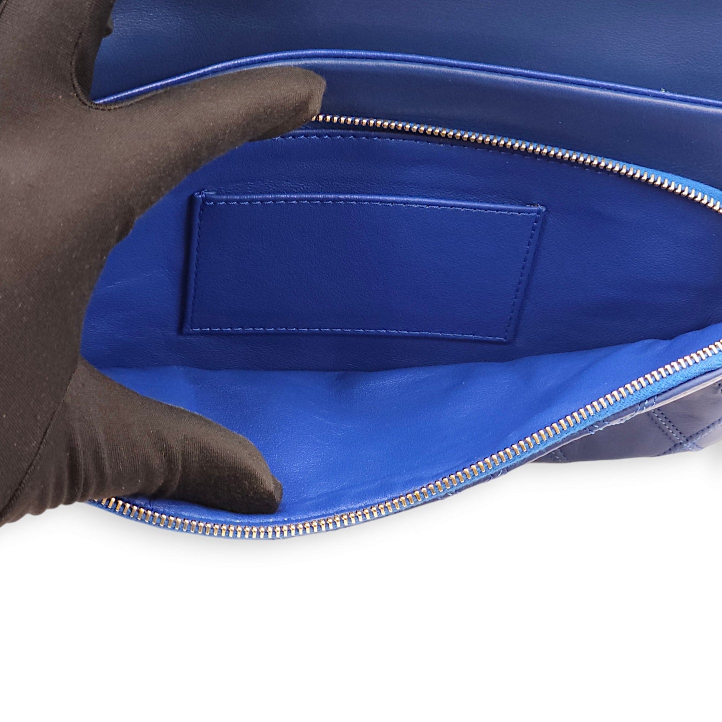 Thin City Blue Clutch in Calfskin, Antique Gold hardware