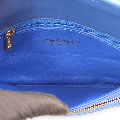 Thin City Blue Clutch in Calfskin, Antique Gold hardware