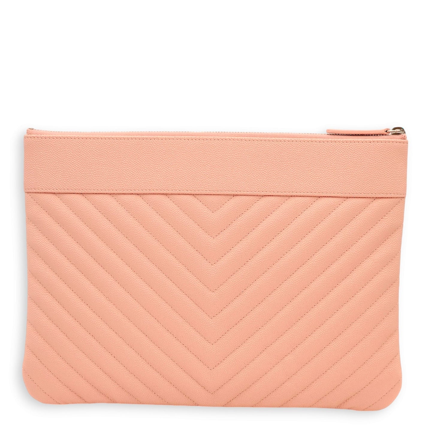 Chevron Medium Shimmer Salmon O Case Pouch in Caviar Leather
