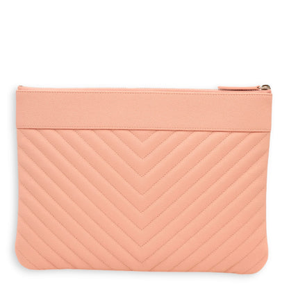 Chevron Medium Shimmer Salmon O Case Pouch in Caviar Leather