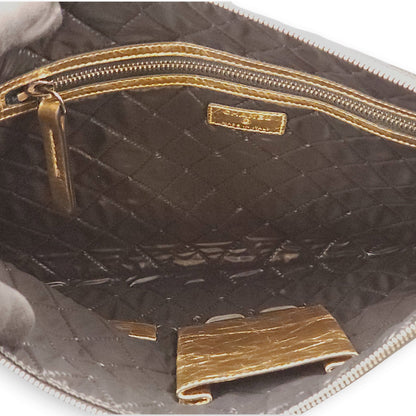 Feministe Mais Feminine Matallic Gold Clutch in Calfskin, Palladium hardware