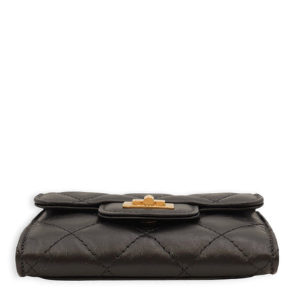 Reissue XL Black Card Holder in Distressed Leather, Gold hardware