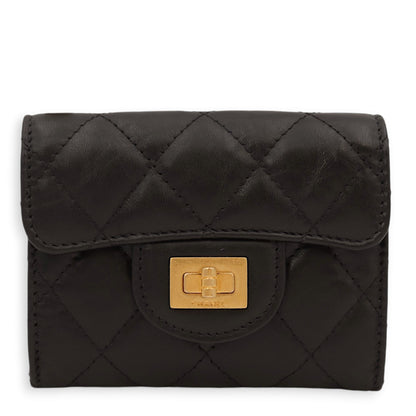 Reissue XL Black Card Holder in Distressed Leather, Gold hardware