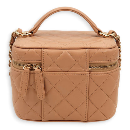 Quilted Vanity Beige Top Handle Bag in Lambskin, Gold hardware