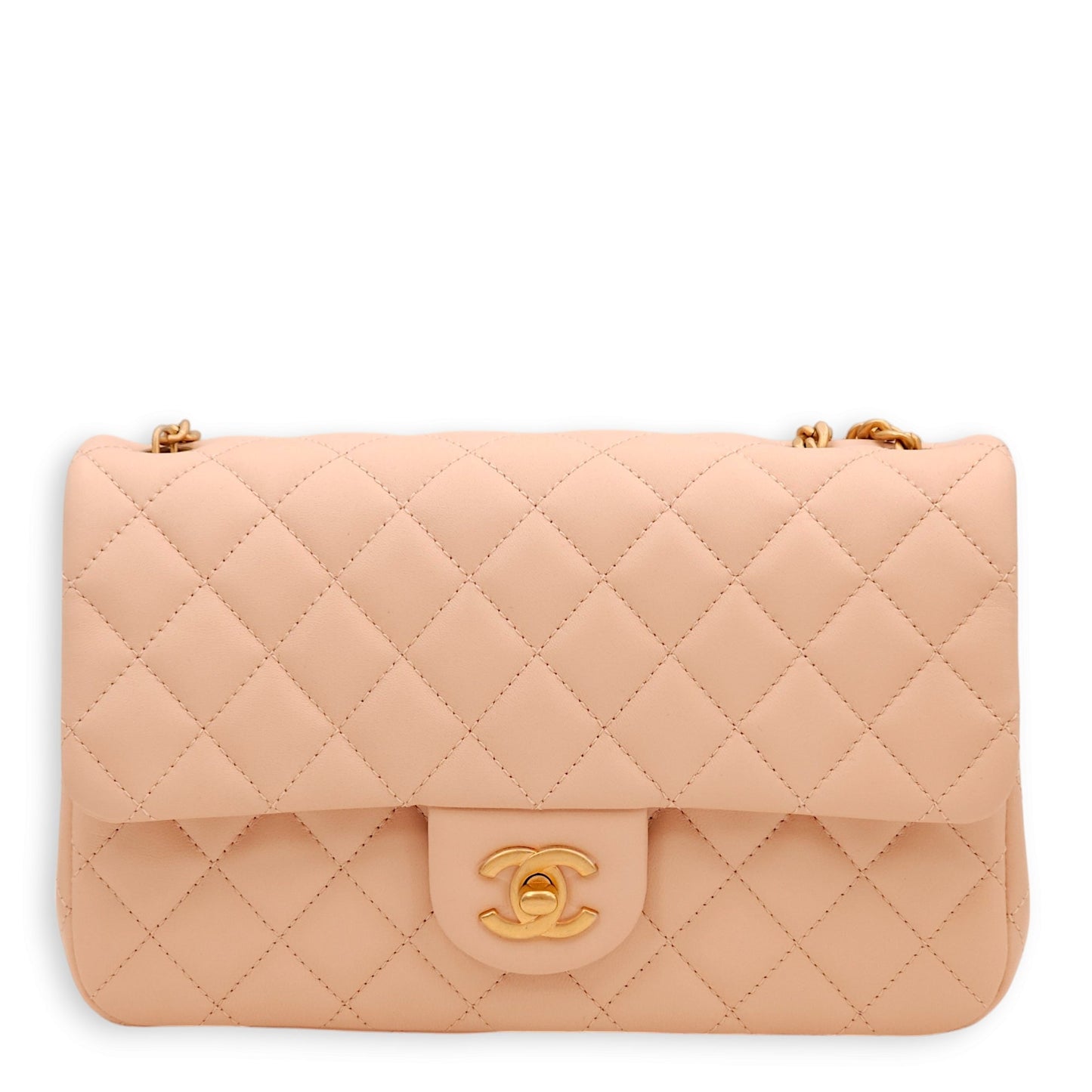 Camellia Crush Rectangle Flap Pink Shoulder Bag in Lambskin, Gold hardware