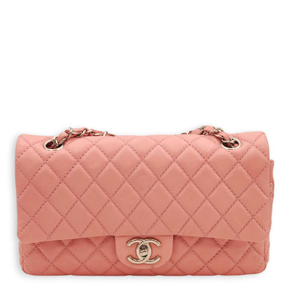 Classic Double Flap Pink Shoulder Bag in Lambskin, Silver hardware