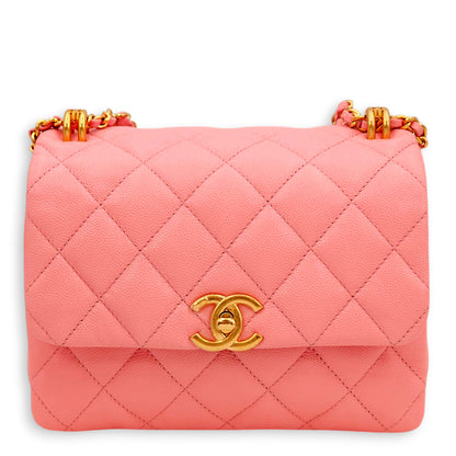 Coco First Flap Pink Shoulder Bag in Caviar Leather, Gold hardware