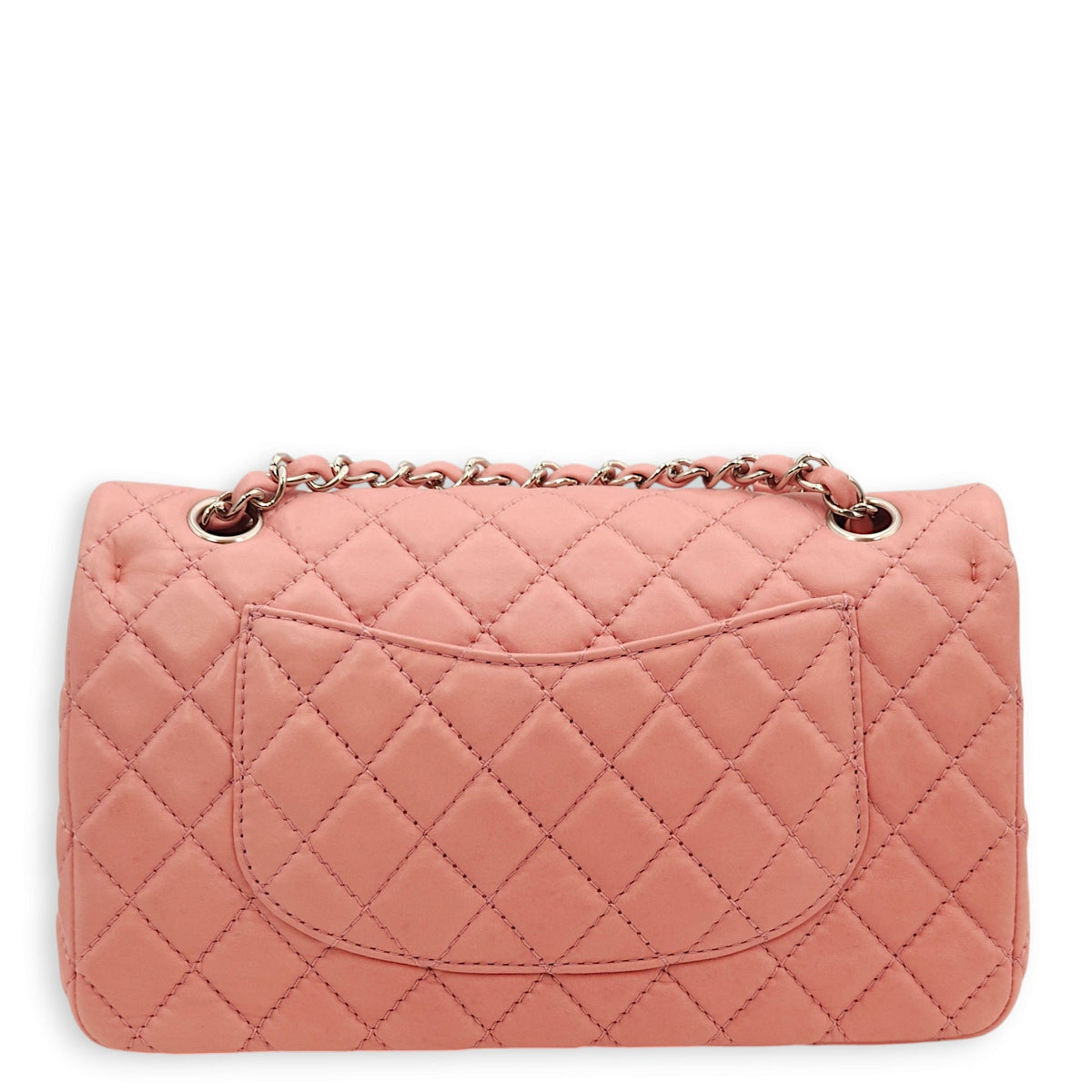 Classic Double Flap Pink Shoulder Bag in Lambskin, Silver hardware